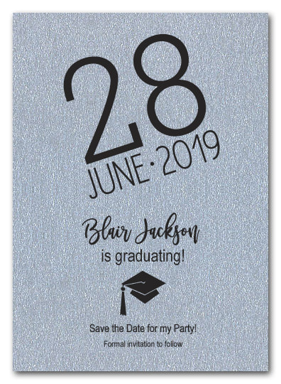 Shimmery Silver Modern Graduation Save the Date Cards - LOTS OF SHIMMERY PAPER COLORS AVAILABLE! 