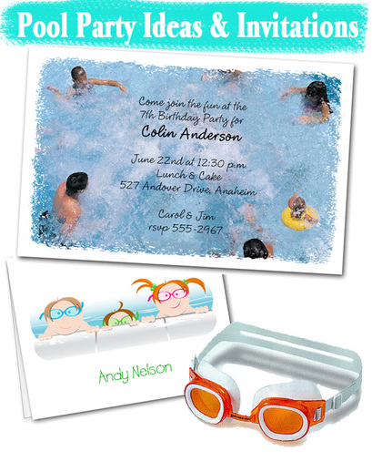 Kids Pool Party Invitations and Party Planning Ideas from TheInvitationShop.com
